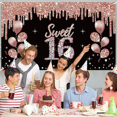 Happy 16Th Birthday Decorations Banner for Girls, Rose Gold Sweet 16 Birthday Th