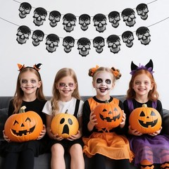 2pcs Pre-Strung Halloween Hanging Banners Glitter Spooky Skull Party Decorations