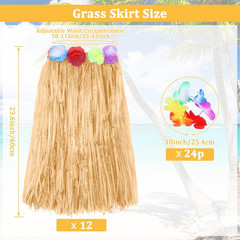 12PCS Luau Hawaiian Raffia Skirts with 24PCS Wristbands Party Decorations Bulk f