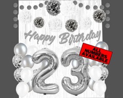Silver & White 23rd Birthday Decorations – 40″ Number Balloons &More-Boy or Girl