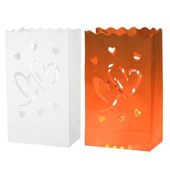 White Paper Luminary Bags, 10 Pcs Double Hearts Flame Resistant Candle Bags