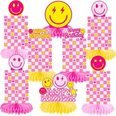 8 PCS Preppy Party Photo Honeycomb Centerpieces Birthday Decorations Pink Yellow