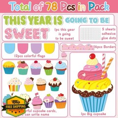 ZOIIWA Cupcake Birthday Bulletin Board Decorations