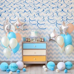 30 PCS Ceiling Swirl Decorations Blue Plastic Streamer Wedding Thanksgiving