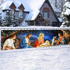 Nativity Scene Banner 79×18 Inches Christmas Fence Banner Holy Night Yard Dis…