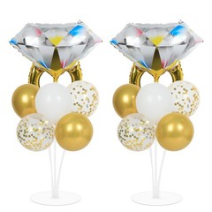 Engagement Party Balloon Stand Kit – 2 Diamond Ring Foil & Confetti Balloons for