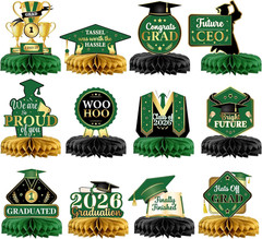, Green, Black and Gold Graduation Centerpieces 2026 – Pack of 12 | Graduation C
