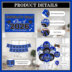 Graduation Decorations 2026 Blue Party Decor Set with Congrats Grad Banner, Clas