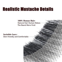 Fake Mustache Human Hair Beard for Men and Women, Black Color