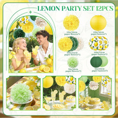Lemon Party Decorations Set,12 PCS Yellow Green Lemon Pattern Paper Lanterns and