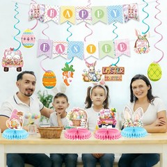 Easter Decorations Set, Happy Easter Banner, Hanging Swirls, Cake Toppers, Ho…