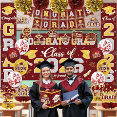 Graduation Decorations Class of 2026 Maroon and Gold Graduation Decorations with