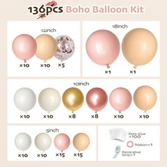 136pcs Boho Balloon Arch Garland Kit, Blush Dusty Pink Nude Ivory White Rose …