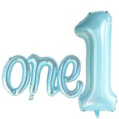 2Pcs Large Light Blue Number 1 Balloon and Script Letter One Light-blue