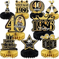 Elegant 40th Birthday Decorations – 9-Pc Black & Gold Honeycomb Centerpieces