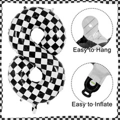 Checkered Number 8 Balloon, 40 Inch Large Foil Race Car Number Balloons, Big …