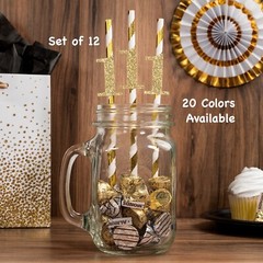 1st Birthday Straws (SET OF 12) Glitter Birthday Decorations Favors (Any Age)