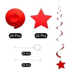 24 Set Red Stars Hanging Decorations Stars Streamers Ceiling Decorations