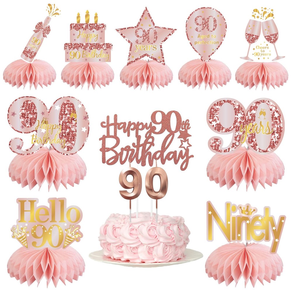 12 PCS 90th Birthday Table Centerpieces Pink Rose Gold Honeycomb Decoration