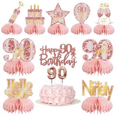 12 PCS 90th Birthday Table Centerpieces Pink Rose Gold Honeycomb Decoration