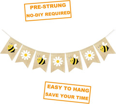 Bumble Bee Banner Burlap with Daisy Flower Bunting Happy Bee Day Decorations Gar