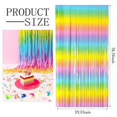 3 Pack Backdrop Pastel Rainbow Foil Fringe Backdrop Curtains Dance Party Deco…