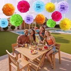 Rainbow Assorted Color Tissue Paper Flower Pom Poms Hanging Ball Decor