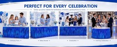 4-Pack Blue Foil Fringe Table Skirt, Disposable Metallic Tinsel Streamers, Photo