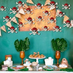 VioraWhite 48 Pcs Pirate Party Decorations Halloween Skull Hanging Swirl