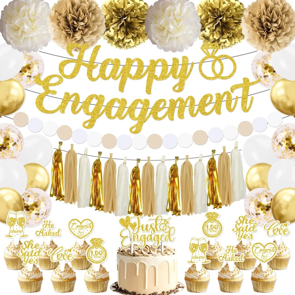 Engagement Party Decorations, Just Engaged Decorations, Happy Engagement Banner