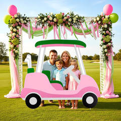 Pink Golf Cart Cutout Cardboard Backdrop Photo Booth Props Party Decoration
