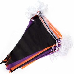 Halloween Pennant Banner – 48 Flags, 100 Feet, Orange, Black, & Purple – Festive