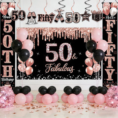 50Th Birthday Decorations for Women, 38-Piece Black and Rose Gold 50 Years Old P