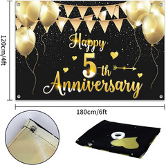 6X4Ft Happy 5Th Anniversary Banner Backdrop – 5 Wedding Anniversary Decorations
