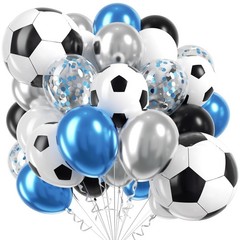 Soccer Balloons Set – 70Pcs 12 inch Black White Blue Silver Balloons with 18i…