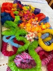 LARGE Hawaiin Luau flower leis assorted lot lei kits and fun parasol party picks