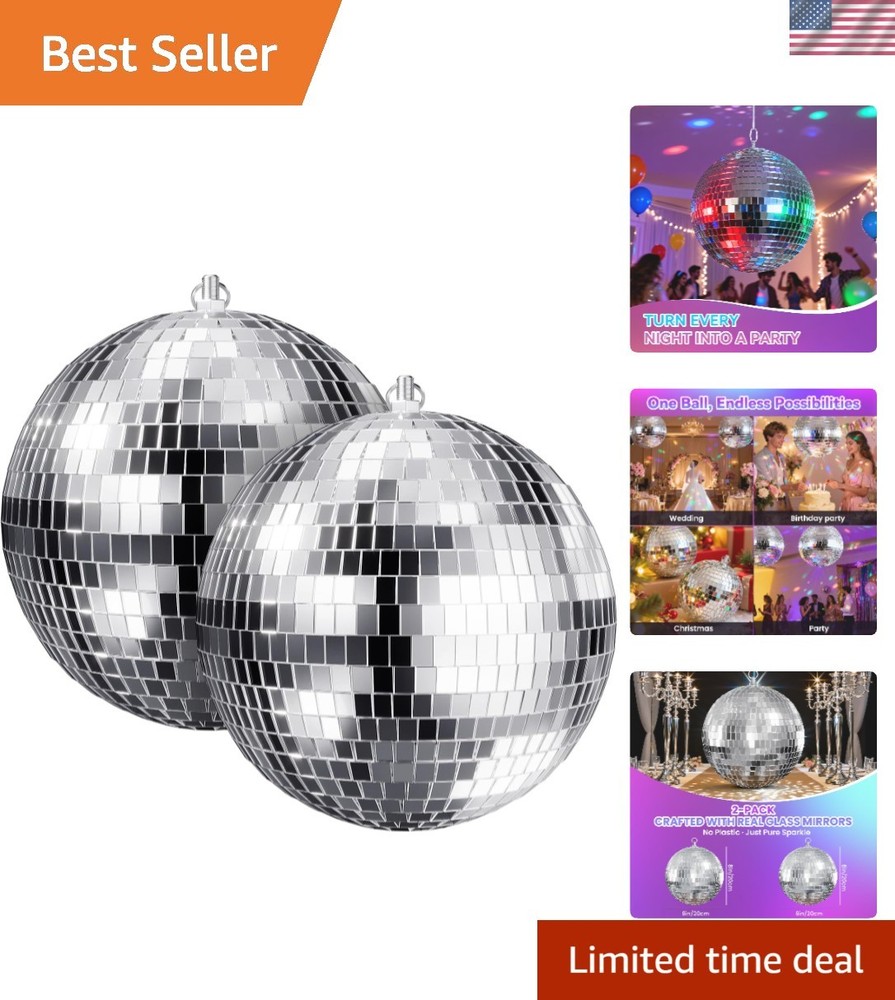Stunning 2-Pack Silver Disco Balls – 8 Inch Reflective Elegance for Events
