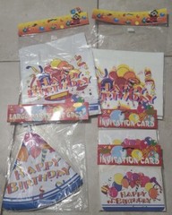 Art&Danny HBD Party Favor Supplies- 16 invitations, 12 To Go Bags, 6pc PartyHats