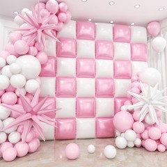 36pcs Pink and White Square Foil Balloons Wall Backdrop with 147pcs Balloon G…