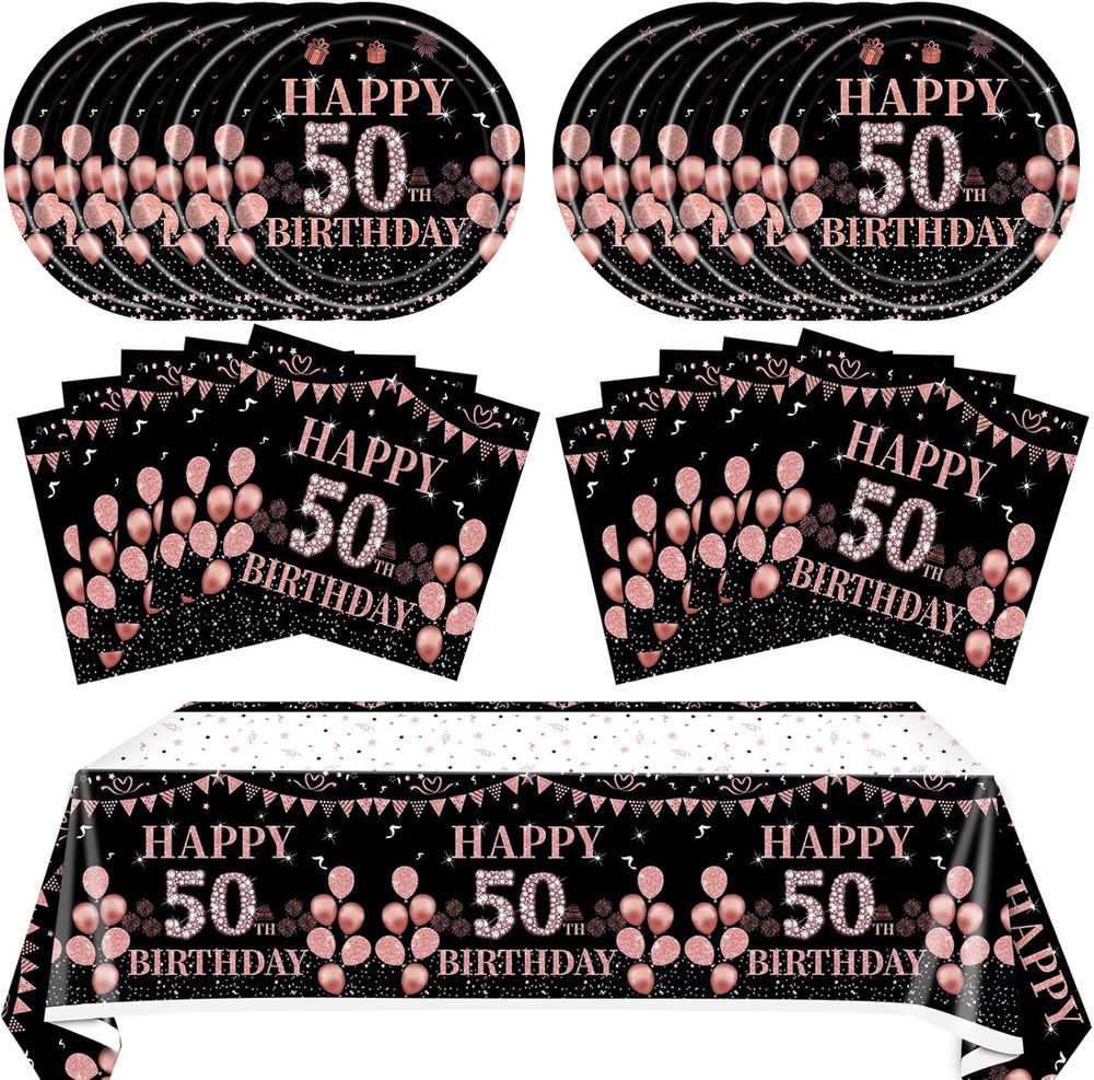 41Pcs 50th Birthday Decorations for Women,Rose Gold Black 1976 Party Supplies Ki