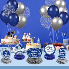 8Pcs Blue Retirement Decorations Navy Blue Silver Happy Retirement Table Honeyco