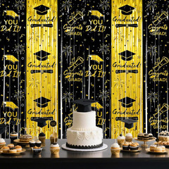 Thicken Black and Gold Graduation Tinsel Backdrop, 2 Pack 3.3 X 6.6 FT, Foil Fri