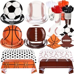 340 Pcs Sports Theme Party Supplies – Plates, Napkins, Cups & Cutlery for 48 Gue