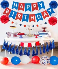 Blue White and Red Birthday Decorations, Patriotic Party Silver,white
