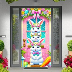 Easter Decorations Colorful Flowers Eggs Carrot Bunny Door Cover Banner 71×35″