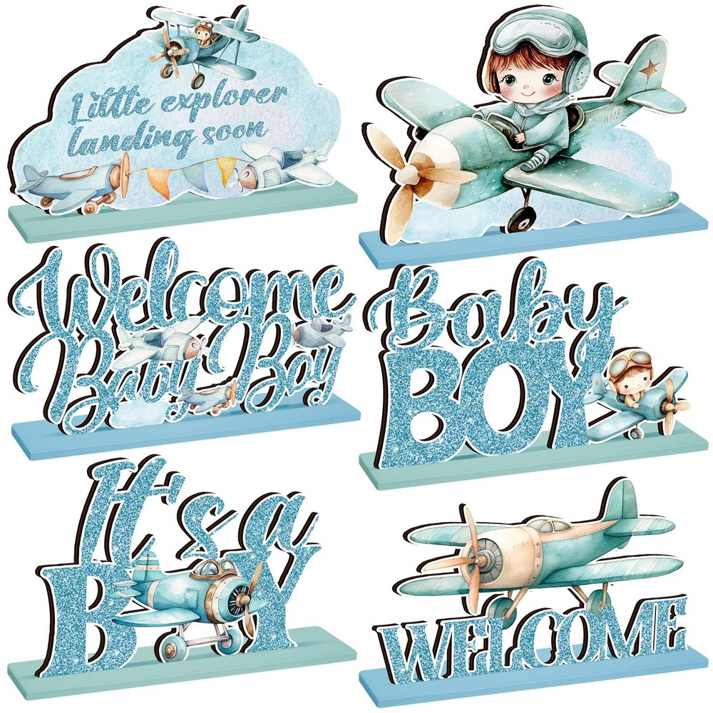 6 PCS Airplane Baby Shower Wooden Table Centerpieces for Boy 1st Birthday