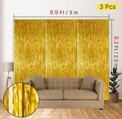 PartyWoo Gold Foil Fringe Curtain 3 Pack Party Backdrop Decorations USA SELLER