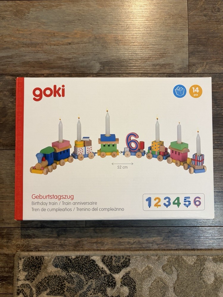 Goki Wooden Birthday Train, Interchangeable Numbers 1-6, Candles Not Included