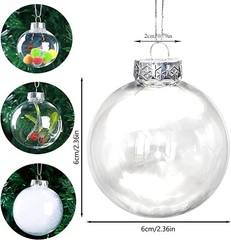 16 Pcs Clear Plastic Fillable Christmas Baubles Ornament, 2.36Inch