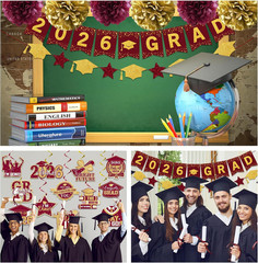 Maroon Graduation Decorations 2026, 2026 Grad Banner and Congrats Grad Hanging S